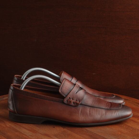 Magnanni Loafers Mens SZ 9.5M Brown Ramiro II Penny Leather Slip On Dress Shoes - Picture 1 of 14